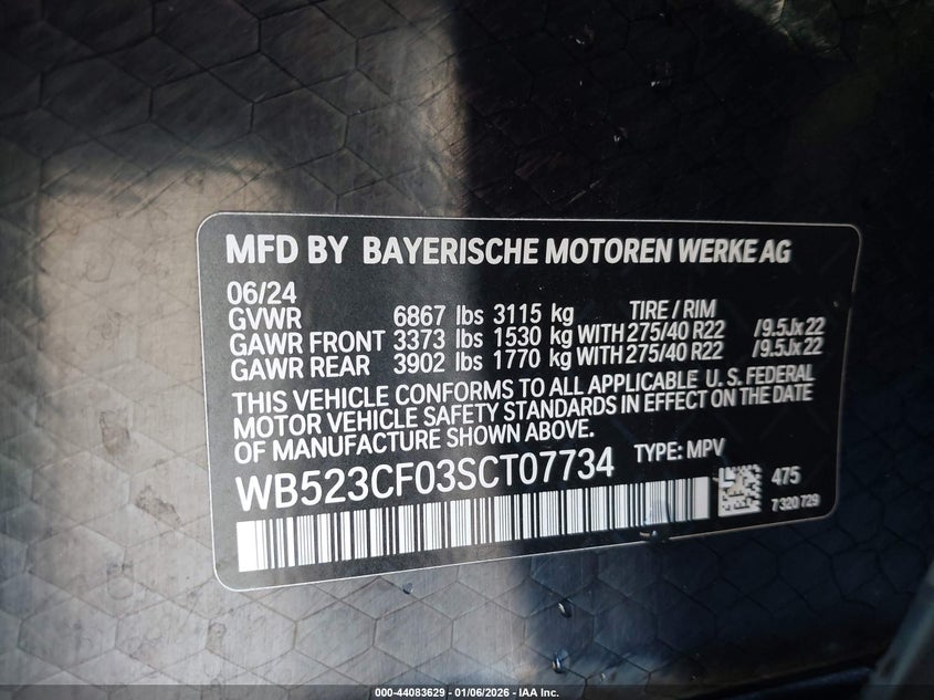 2025 BMW Ix xDrive50 VIN: WB523CF03SCT07734 Lot: 44083629