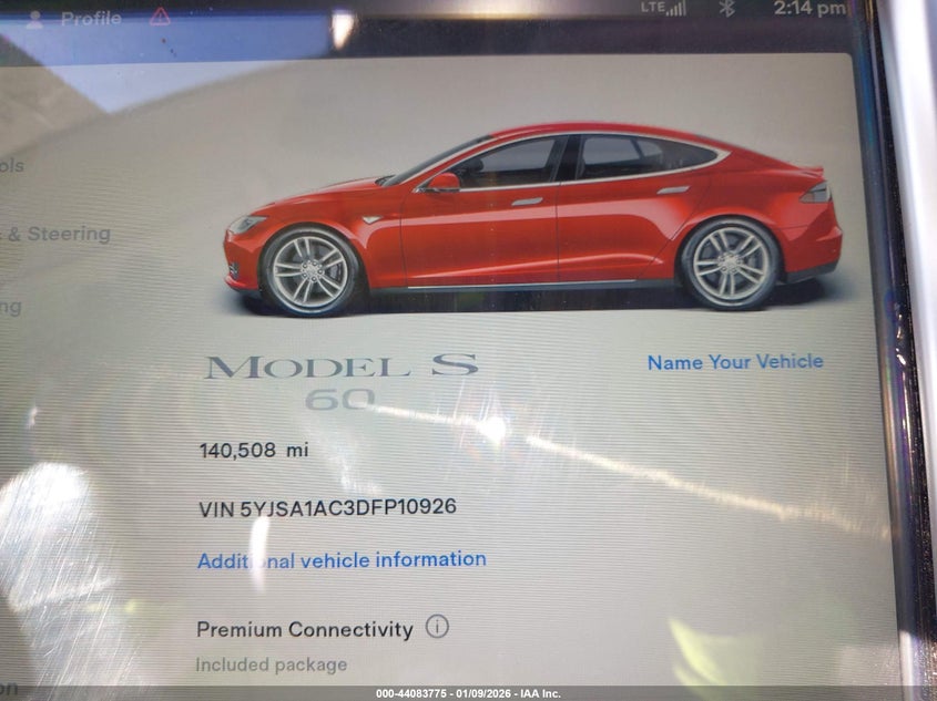 2013 Tesla Model S VIN: 5YJSA1AC3DFP10926 Lot: 44083775