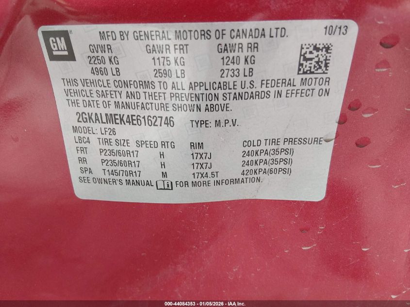 2014 GMC Terrain Sle-1 VIN: 2GKALMEK4E6162746 Lot: 44084353