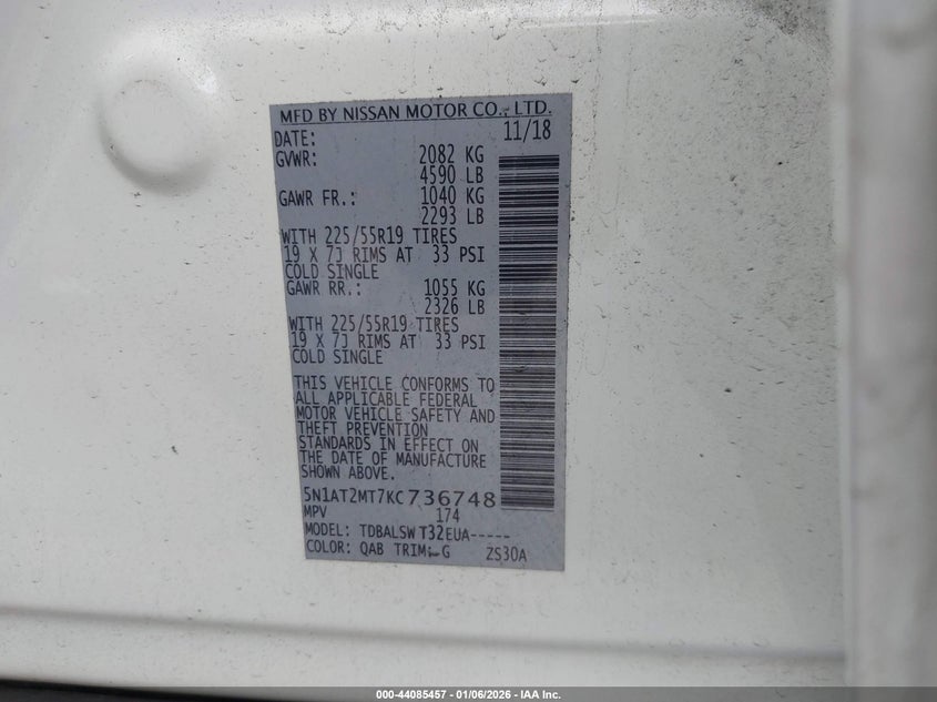 VIN 5N1AT2MT7KC736748 2019 NISSAN ROGUE SL