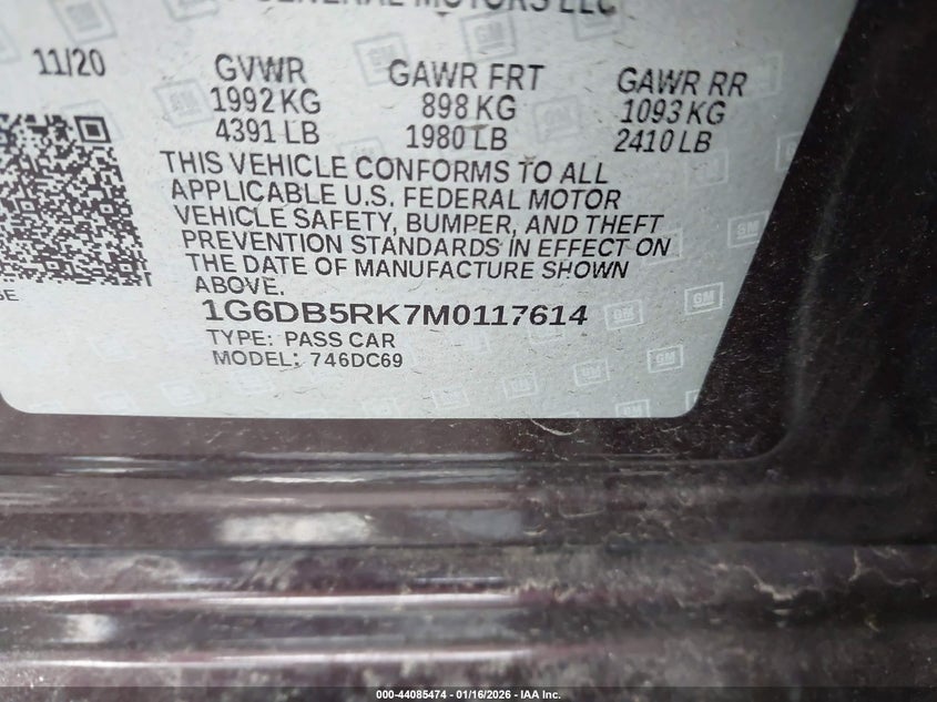 VIN 1G6DB5RK7M0117614 2021 CADILLAC CT4 PREMIUM LUXURY