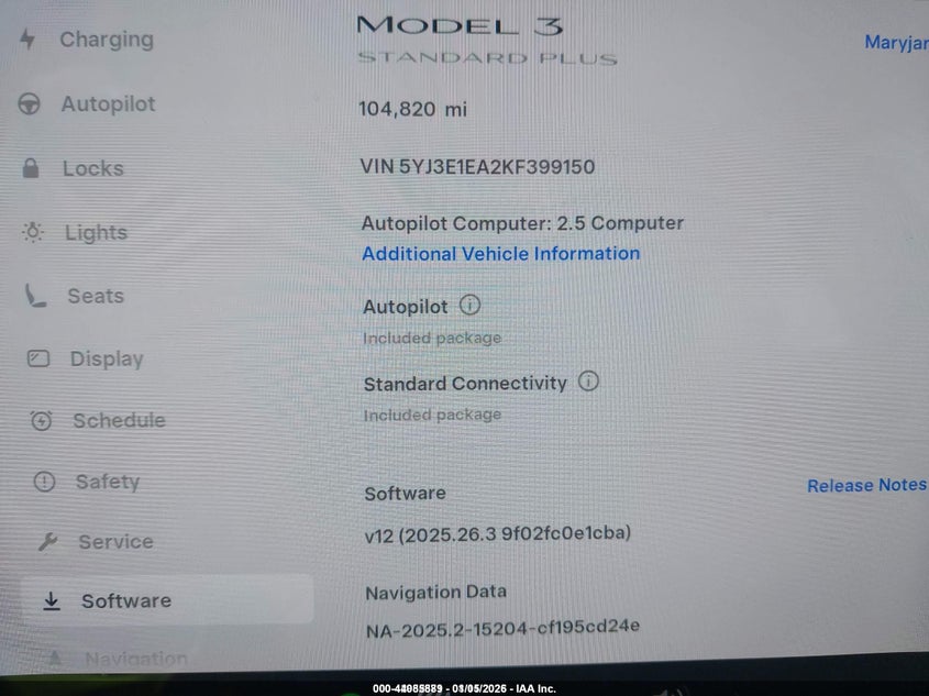 TESLA MODEL 3 2019 VIN 5YJ3E1EA2KF399150