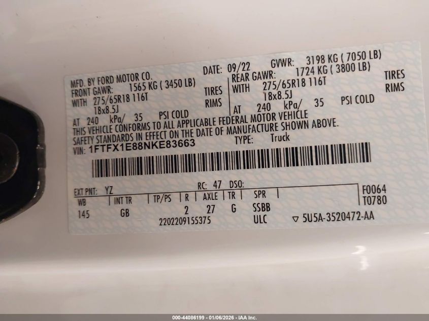 2022 Ford F-150 - 1FTFX1E88NKE83663