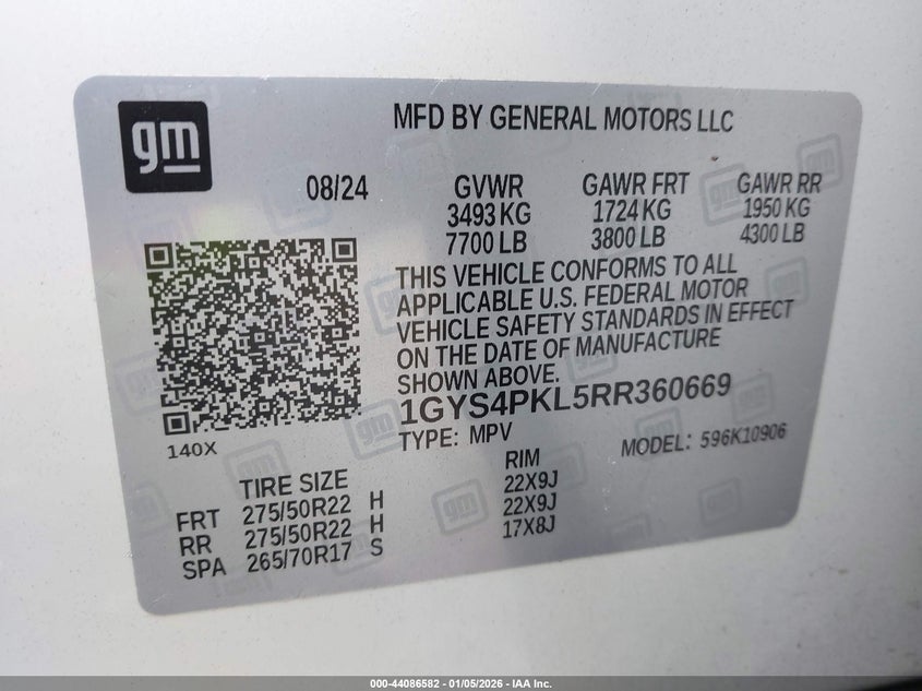 Auction sale of the 2024 CADILLAC ESCALADE ESV , vin: 1GYS4PKL5RR360669, lot number: 44086582