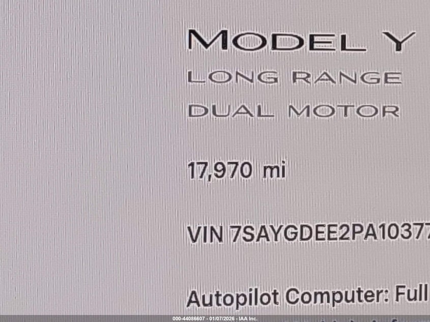 2023 Tesla Model Y Awd/Long Range Dual Motor All-Wheel Drive VIN: 7SAYGDEE2PA103779 Lot: 44086607