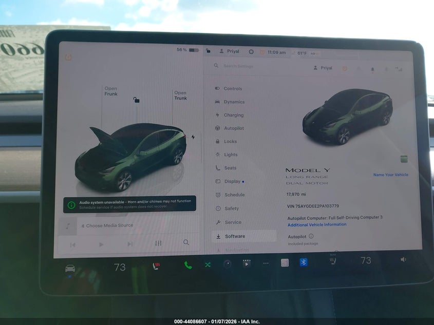 2023 Tesla Model Y Awd/Long Range Dual Motor All-Wheel Drive VIN: 7SAYGDEE2PA103779 Lot: 44086607