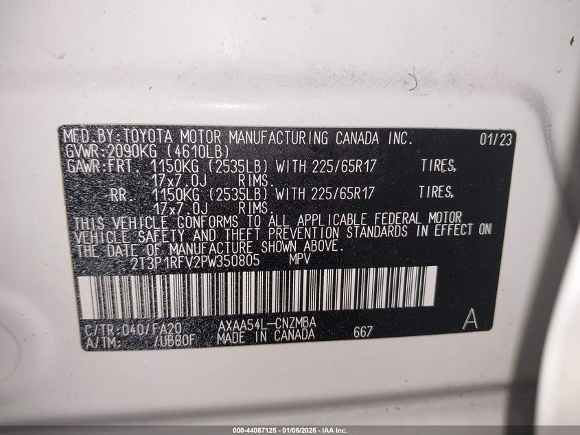 VIN 2T3P1RFV2PW350805 2023 TOYOTA RAV4 XLE