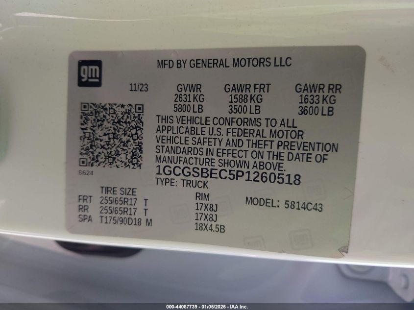 2023 Chevrolet Colorado 2Wd Short Box Wt VIN: 1GCGSBEC5P1260518 Lot: 44087739