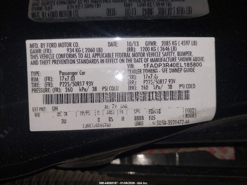 2014 Ford Focus Electric VIN: 1FADP3R40EL185800 Lot: 44088167