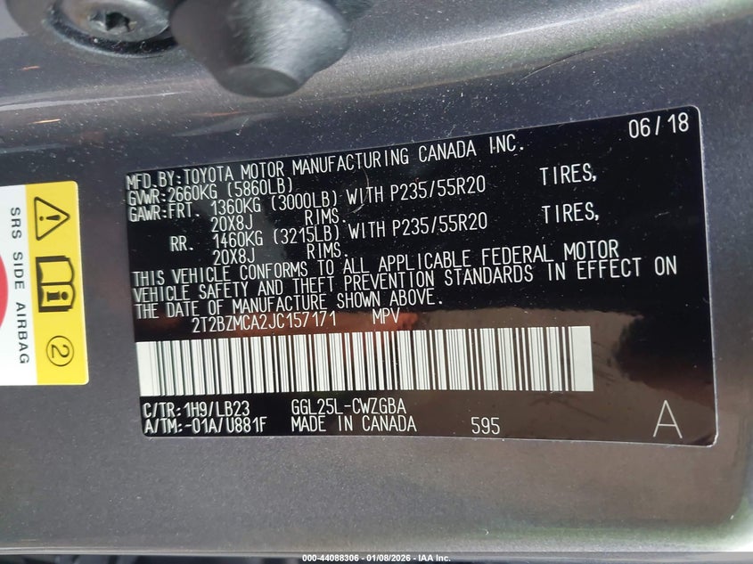 VIN 2T2BZMCA2JC157171 2018 LEXUS RX 350