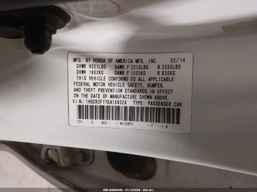 2014 Honda Accord Ex VIN: 1HGCR2F77EA159328 Lot: 44088446