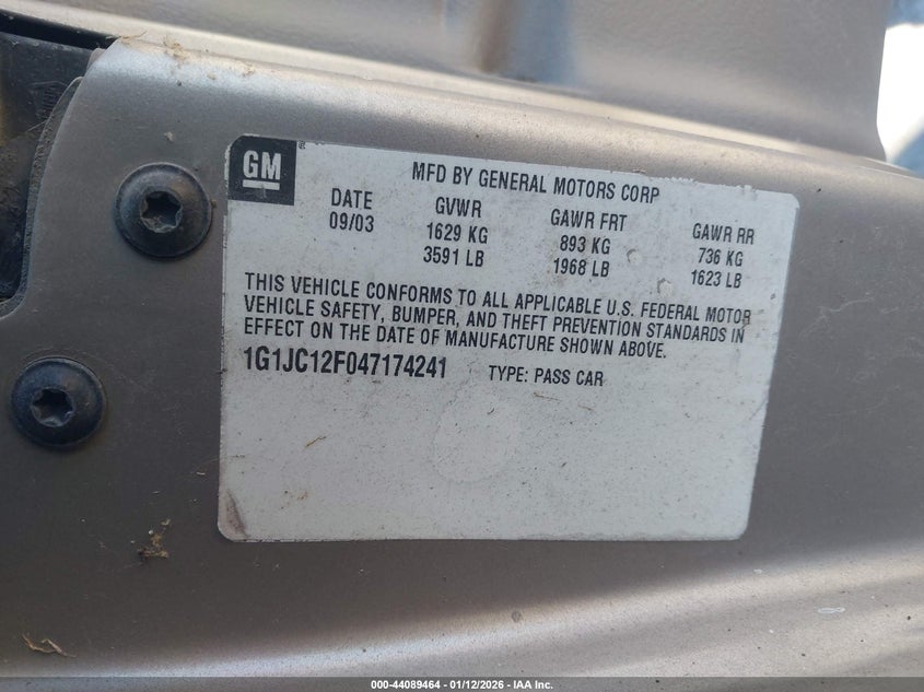 2004 Chevrolet Cavalier VIN: 1G1JC12F047174241 Lot: 44089464
