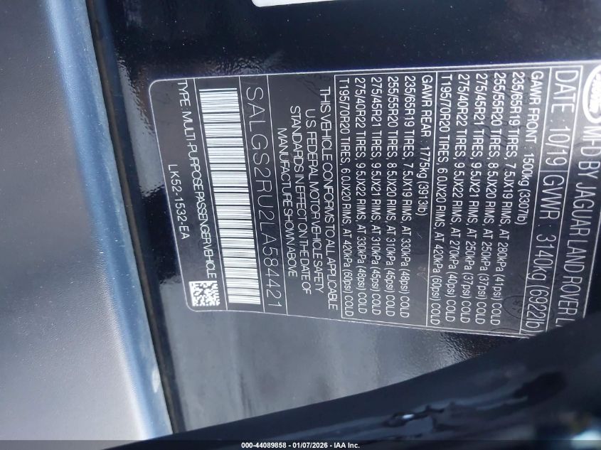 2020 Land Rover Range Rover - SALGS2RU2LA584421
