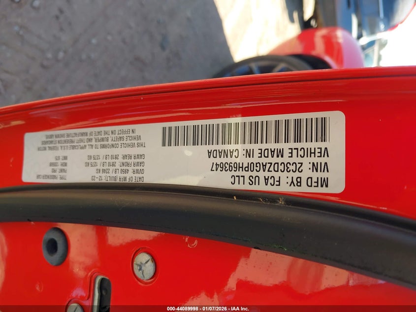 VIN 2C3CDZAG0PH693647 2023 DODGE CHALLENGER SXT