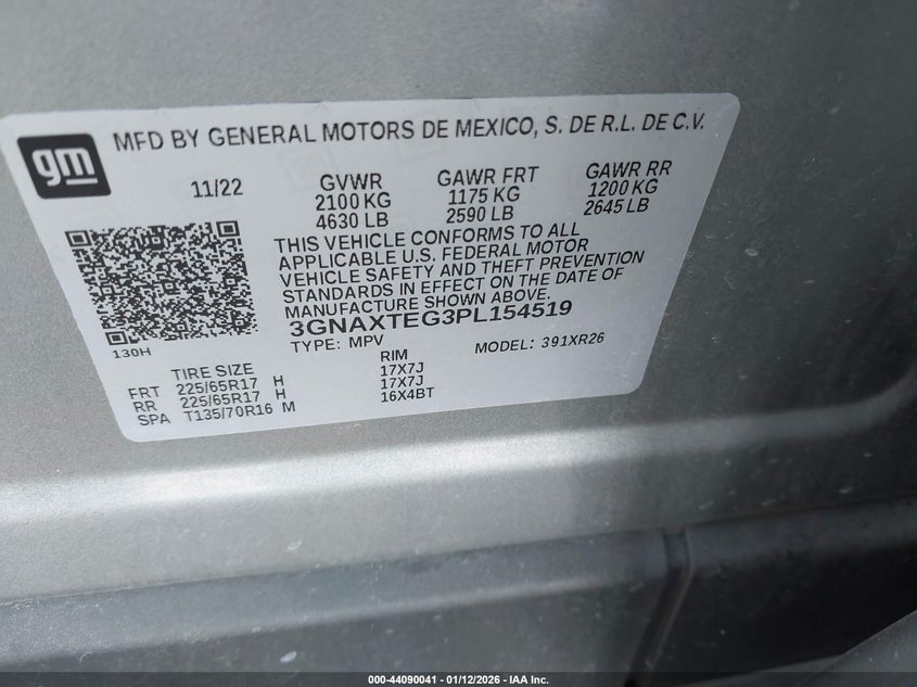 VIN 3GNAXTEG3PL154519 2023 CHEVROLET EQUINOX AWD 2FL