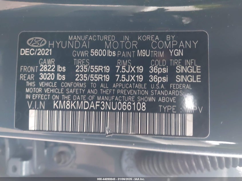 2022 Hyundai Ioniq 5 Se VIN: KM8KMDAF3NU066108 Lot: 44090845