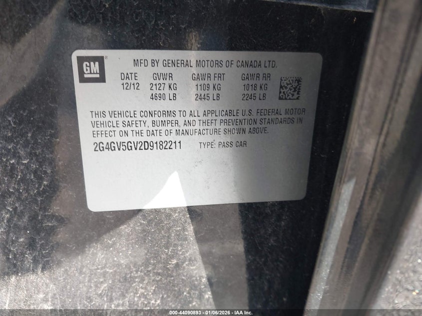 2013 Buick Regal Gs VIN: 2G4GV5GV2D9182211 Lot: 44090893