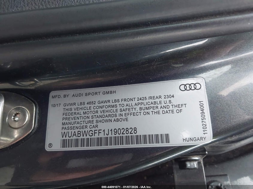 2018 Audi Rs 3 2.5T VIN: WUABWGFF1J1902828 Lot: 44091071