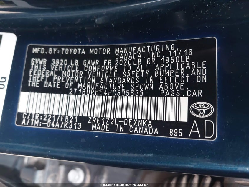 VIN 2T1BURHE4HC805633 2017 TOYOTA COROLLA LE