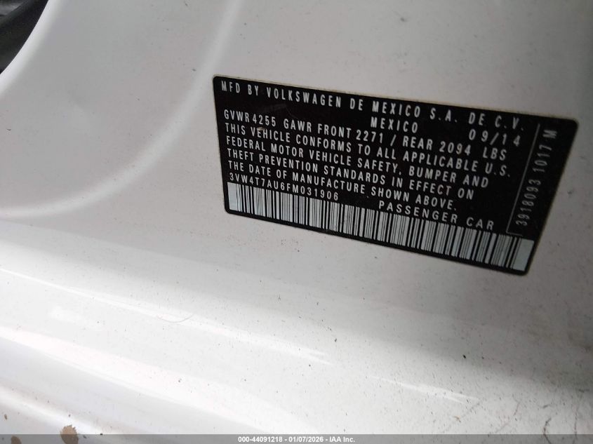 2015 Volkswagen Golf Gti 2.0T S 4-Door VIN: 3VW4T7AU6FM031906 Lot: 44091218