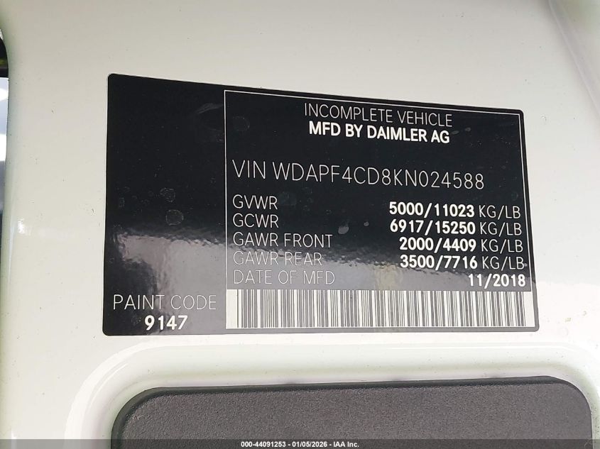 2019 Mercedes-Benz Sprinter - WDAPF4CD8KN024588