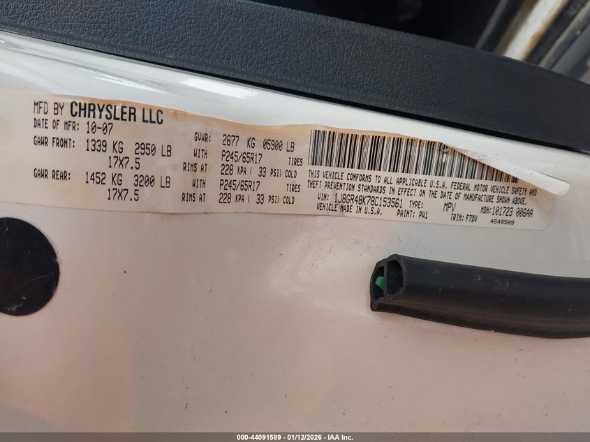 2008 Jeep Grand Cherokee Laredo VIN: 1J8GR48K78C153561 Lot: 44091589