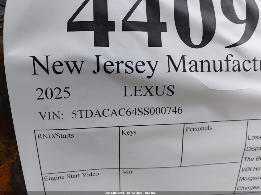 2025 Lexus Tx 550H+ Luxury VIN: 5TDACAC64SS000746 Lot: 44093204