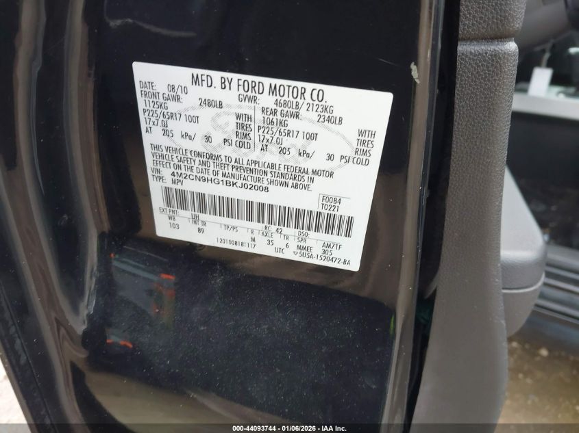 2011 Mercury Mariner Premier VIN: 4M2CN9HG1BKJ02008 Lot: 44093744