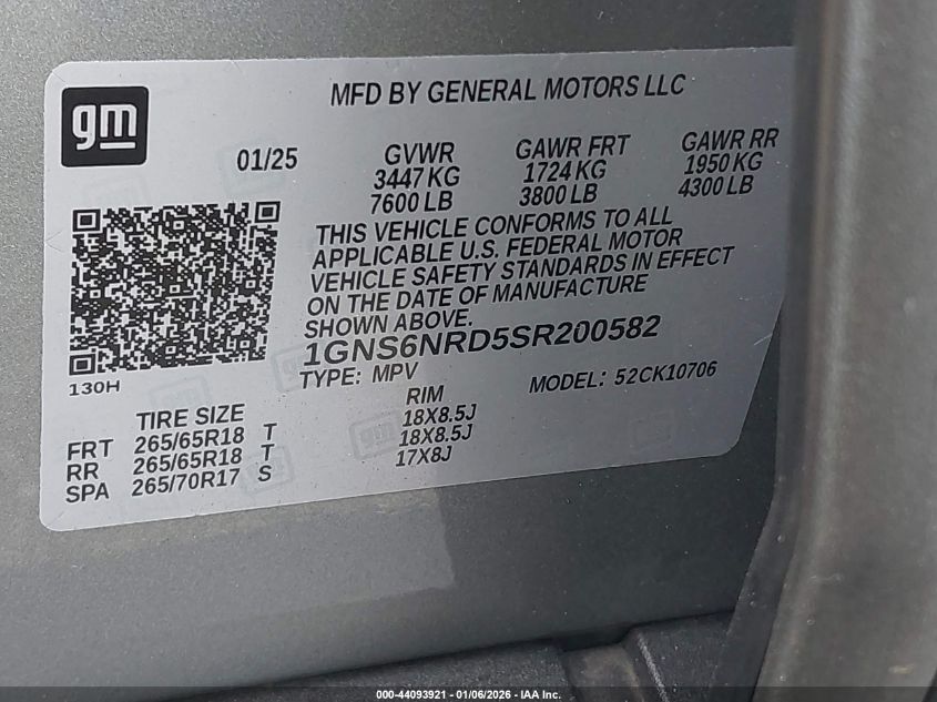 2025 Chevrolet Tahoe - 1GNS6NRD5SR200582