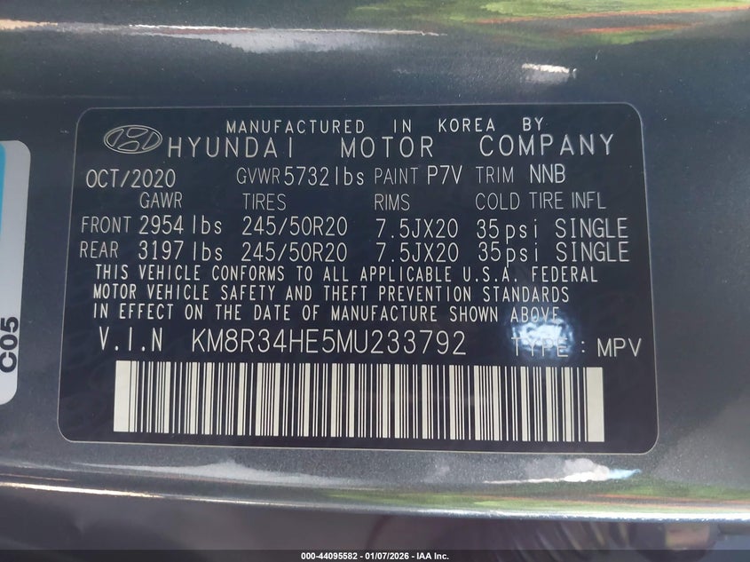 VIN KM8R34HE5MU233792 2021 HYUNDAI PALISADE SEL