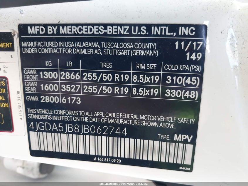 VIN 4JGDA5JB8JB062744 2018 MERCEDES-BENZ GLE 350