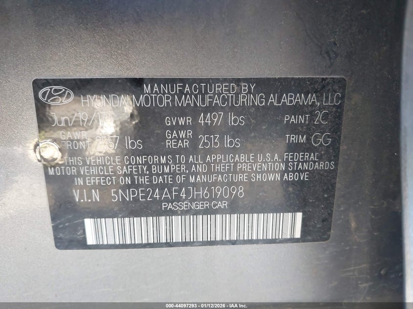 VIN 5NPE24AF4JH619098 2018 HYUNDAI SONATA SE