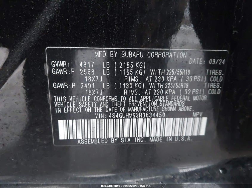 VIN 4S4GUHM63R3834450 2024 SUBARU CROSSTREK LIMITED