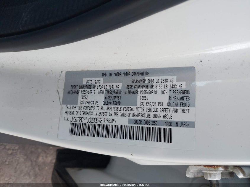 2018 Mazda Cx-9 Touring VIN: JM3TCBCY1J0220578 Lot: 44097966