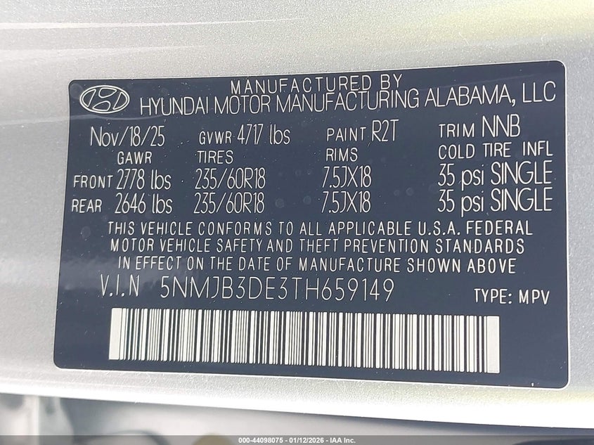 VIN 5NMJB3DE3TH659149 2026 HYUNDAI TUCSON SEL