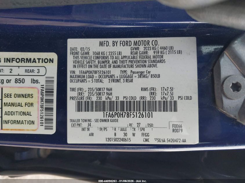 2015 Ford Fusion Se VIN: 1FA6P0H78F5126101 Lot: 44098263