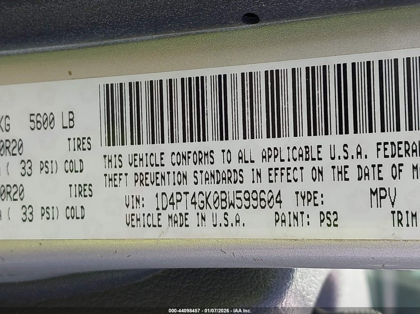 2011 Dodge Nitro Heat VIN: 1D4PT4GK0BW599604 Lot: 44098457