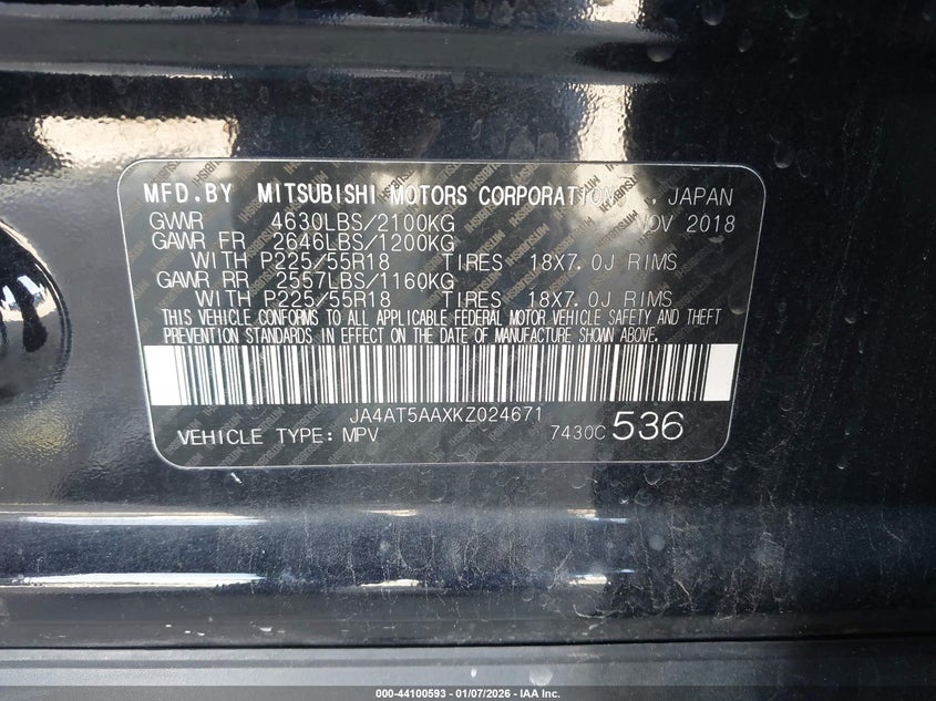 VIN JA4AT5AAXKZ024671 2019 MITSUBISHI ECLIPSE CROSS SEL