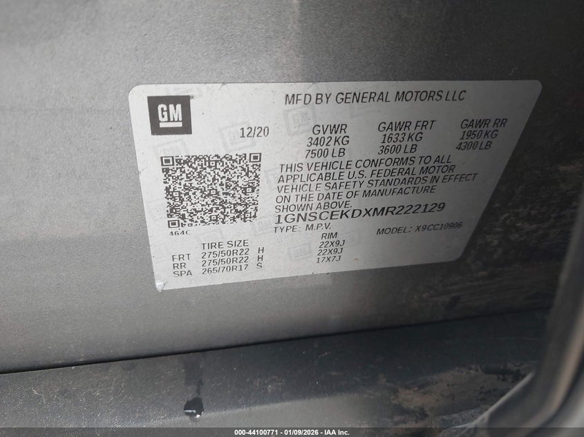 2021 Chevrolet Suburban 2Wd Rst VIN: 1GNSCEKDXMR222129 Lot: 44100771