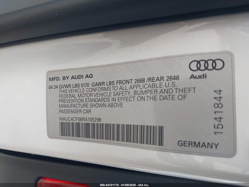 2024 Audi S5 Sportback Premium Plus Tfsi Quattro Tiptronic VIN: WAUC4CF58RA105296 Lot: 44101170