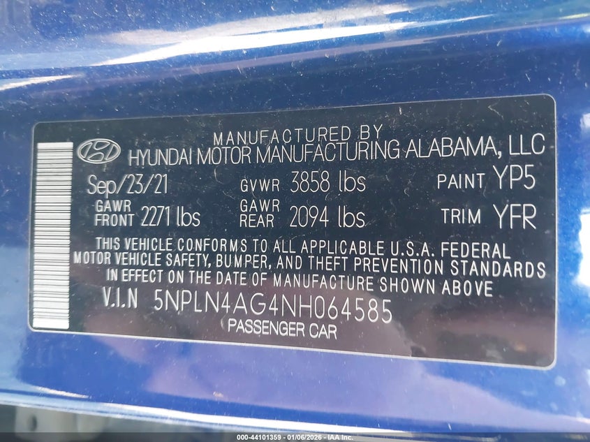 VIN 5NPLN4AG4NH064585 2022 HYUNDAI ELANTRA SEL
