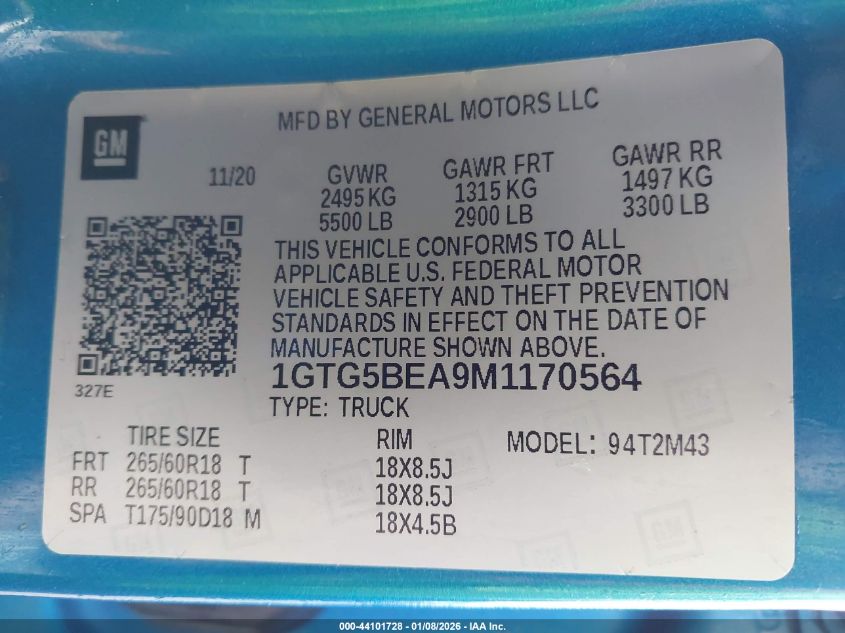 2021 GMC Canyon 2Wd Short Box Elevation Standard VIN: 1GTG5BEA9M1170564 Lot: 44101728