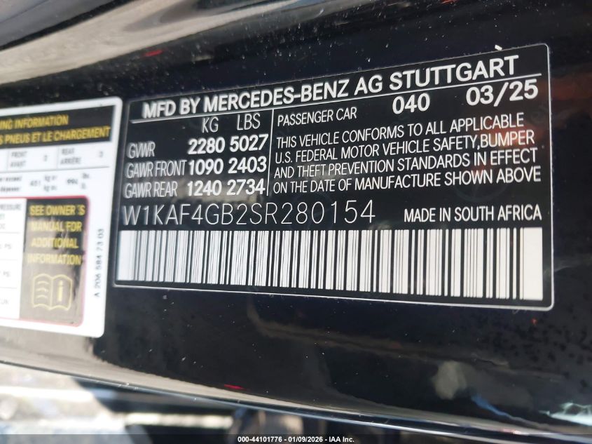 2025 Mercedes-Benz C-Class - W1KAF4GB2SR280154