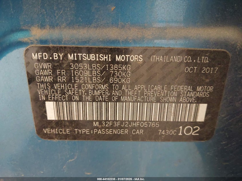 2018 Mitsubishi Mirage G4 Es VIN: ML32F3FJ2JHF05765 Lot: 44102235