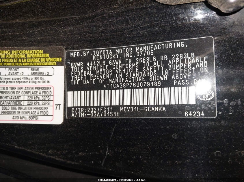 2006 Toyota Camry Solara Se Sport V6 VIN: 4T1CA38P76U079189 Lot: 44103421