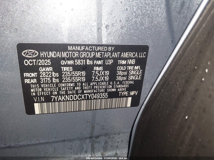 VIN 7YAKNDDCXTY049355 2026 HYUNDAI IONIQ 5 SEL