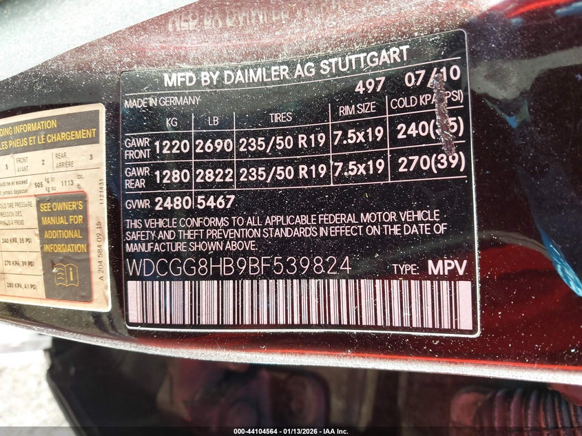 2011 Mercedes-Benz Glk 350 4Matic VIN: WDCGG8HB9BF539824 Lot: 44104564