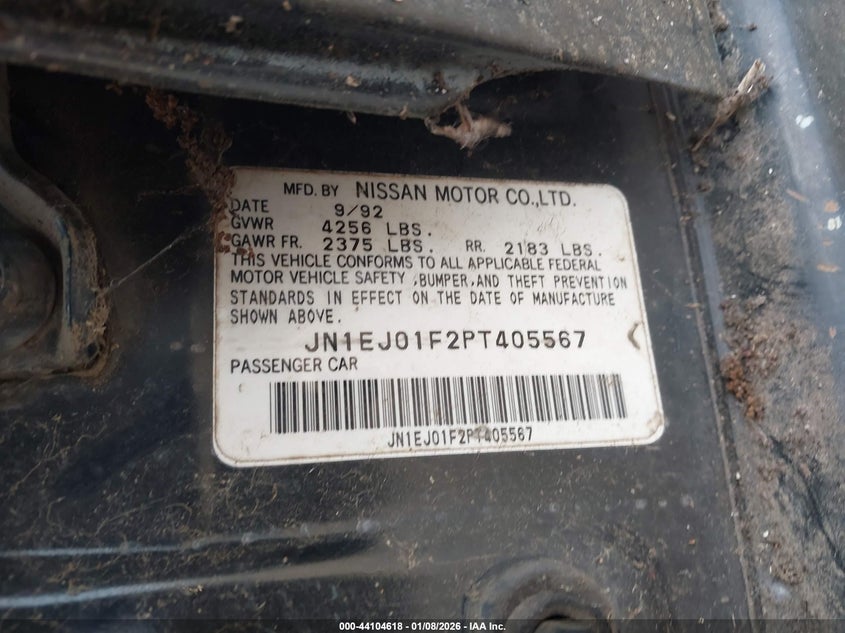 1993 Nissan Maxima Se VIN: JN1EJ01F2PT405567 Lot: 44104618