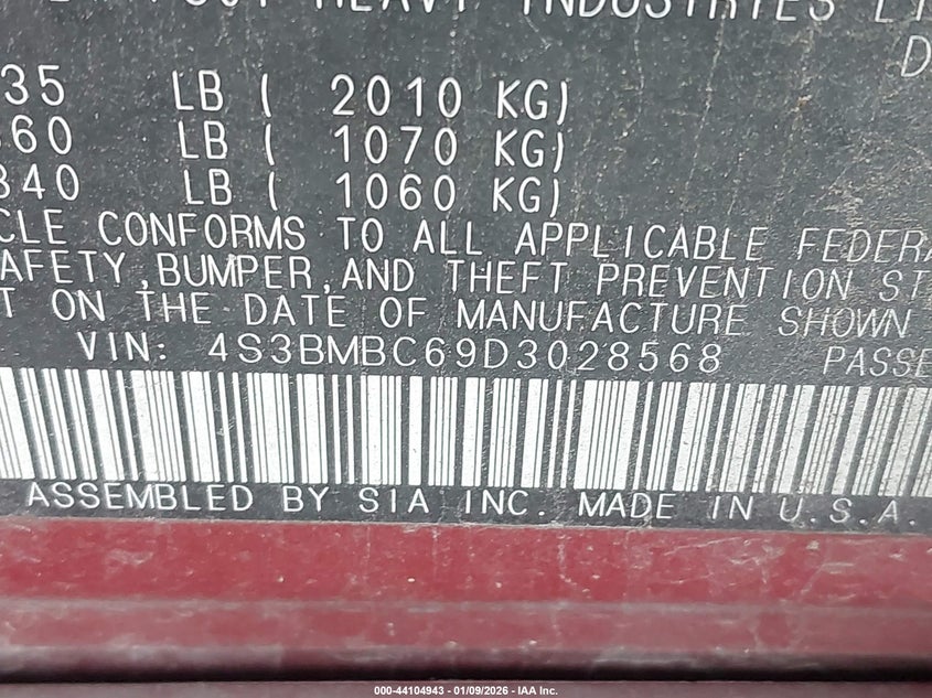 2013 Subaru Legacy 2.5I Premium VIN: 4S3BMBC69D3028568 Lot: 44104943