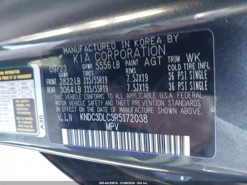 VIN KNDC3DLC3R5172038 2024 KIA EV6 LIGHT LONG RANGE